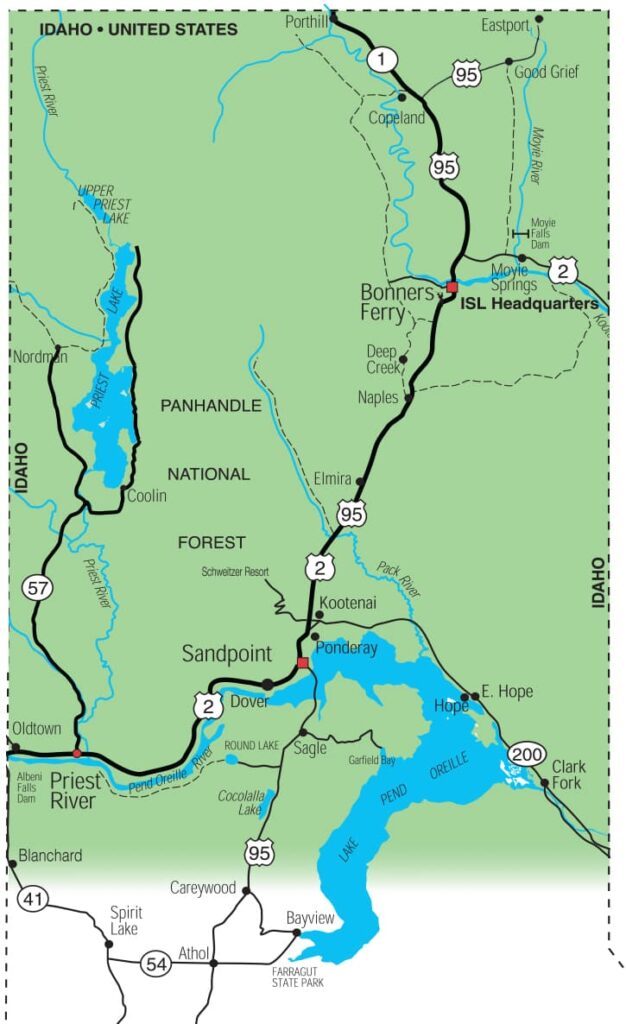 Tree service area map for North Idaho including Sandpoint and Bonners Ferry